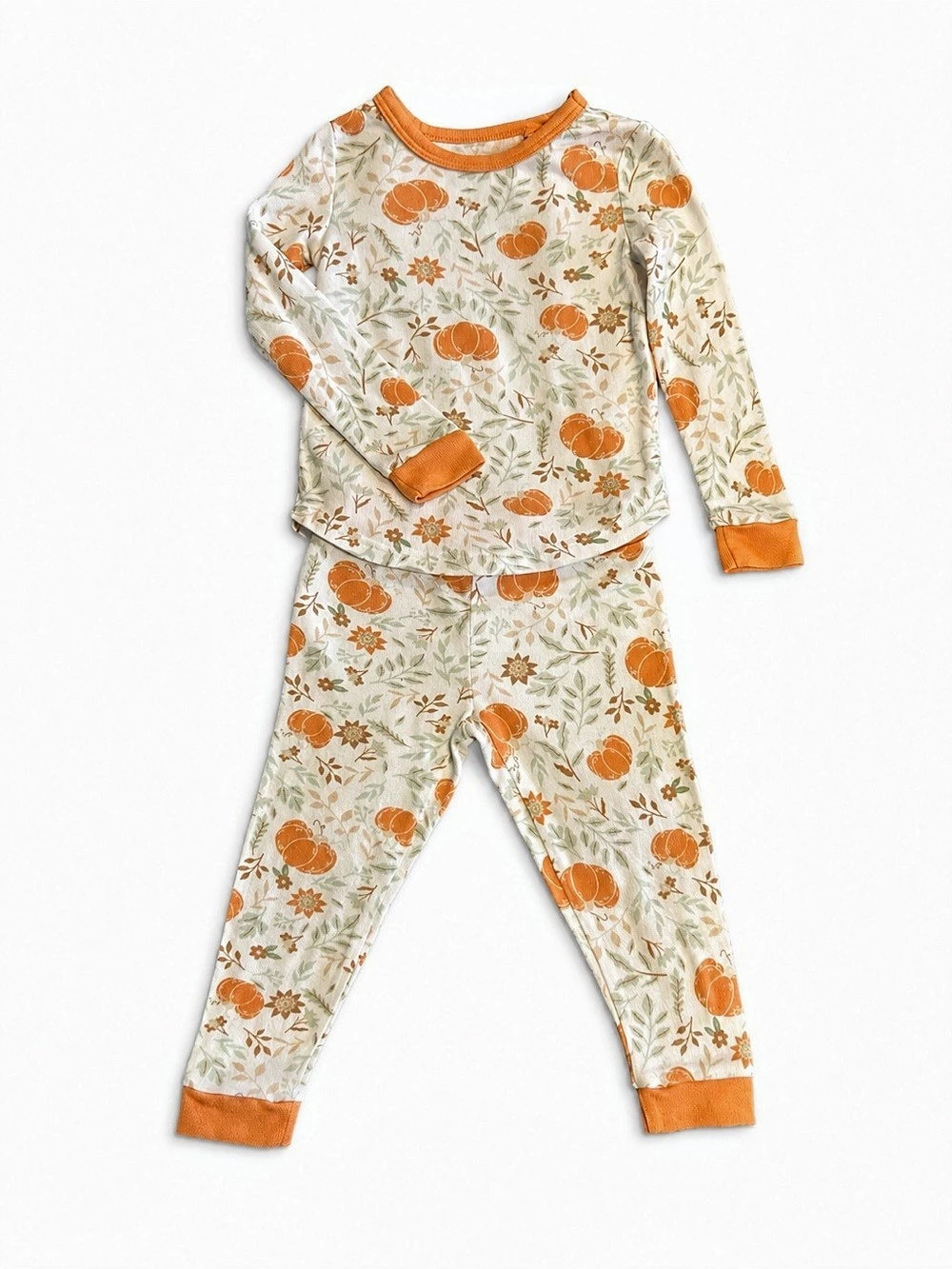Jessica Simpson Girls 2T Pumpkin Floral Fall Pajama Set GUC